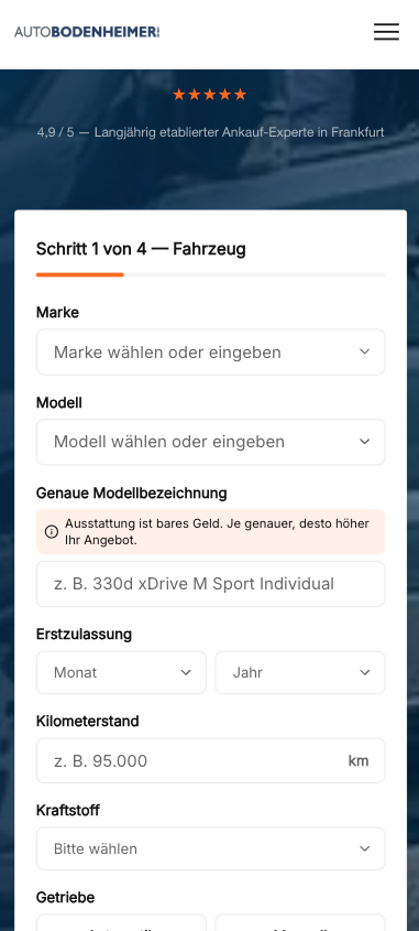 Auto-Bodenheimer Ankauf-Formular mit Autegro