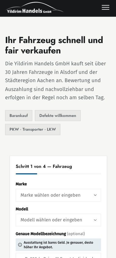 Barankauf Ankauf-Formular mit Autegro