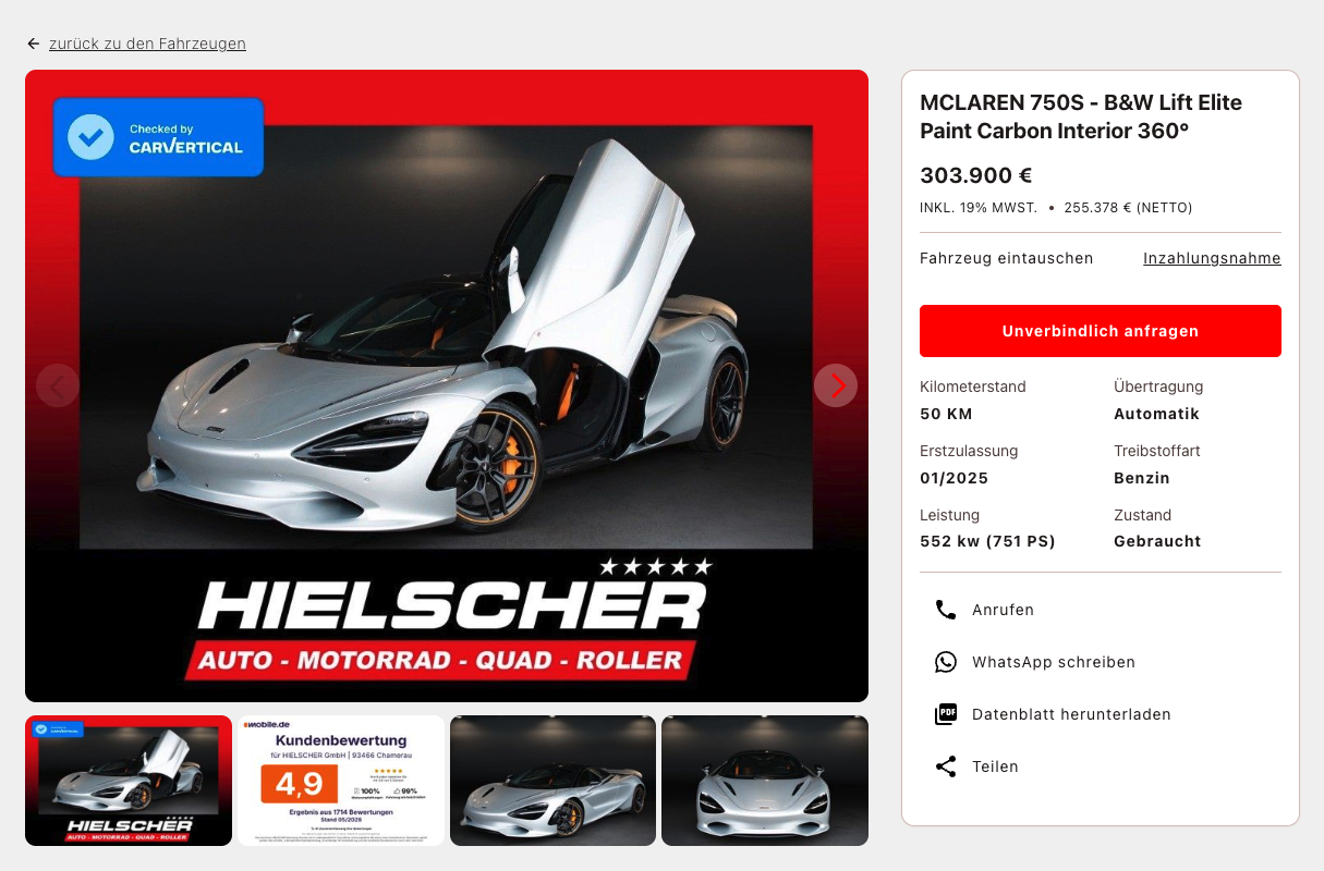 Hielscher Chamerau Fahrzeug-Detailseite mit Autegro