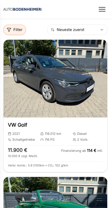 Auto-Bodenheimer Fahrzeugübersicht mit Autegro