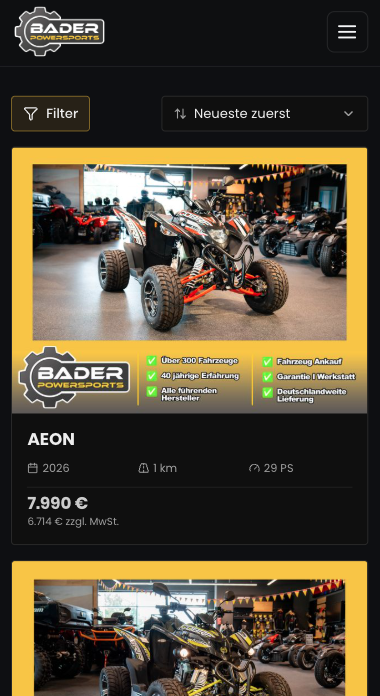 Bader Powersports Fahrzeugübersicht mit Autegro