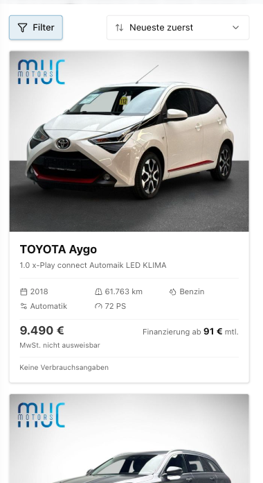 Muc Motors Fahrzeugübersicht mit Autegro